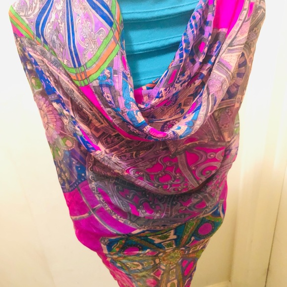 Hermes Scarf/Shawl. ‘Les Domes Celeste’. 100% Silk. Sheer. Made in France. - Picture 3 of 16